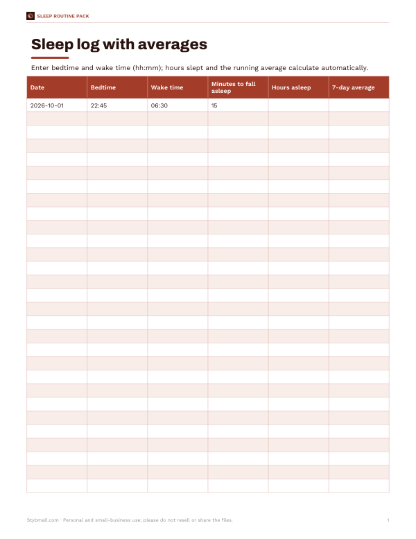 Preview of Printable Sleep Log with Averages